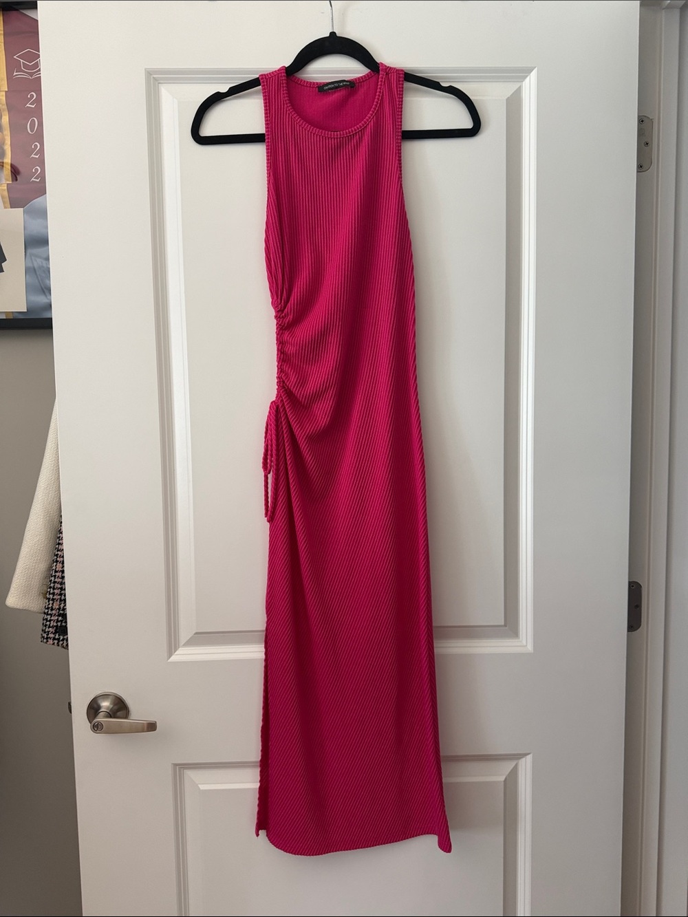 Sleeveless Ruched Side Maxi Dress - Hot Pink
